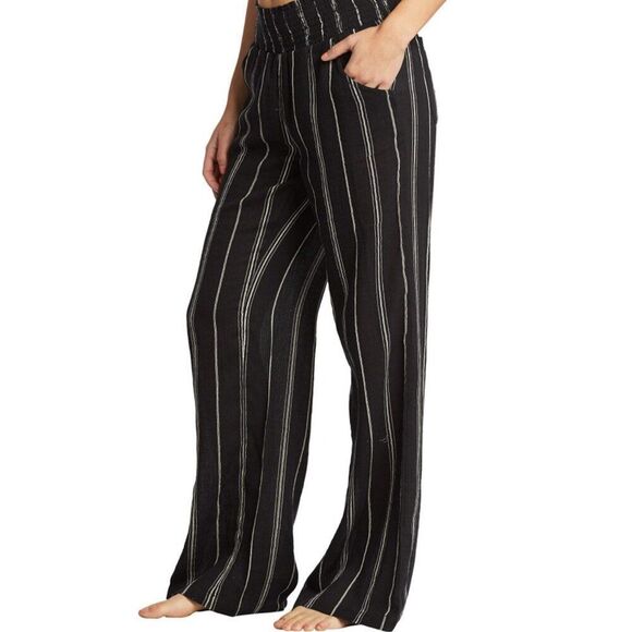 Ruby And Wren 1X - Womens  Black Pinstripe Pockets Elastic Waist Wide Leg Pants - Picture 1 of 5